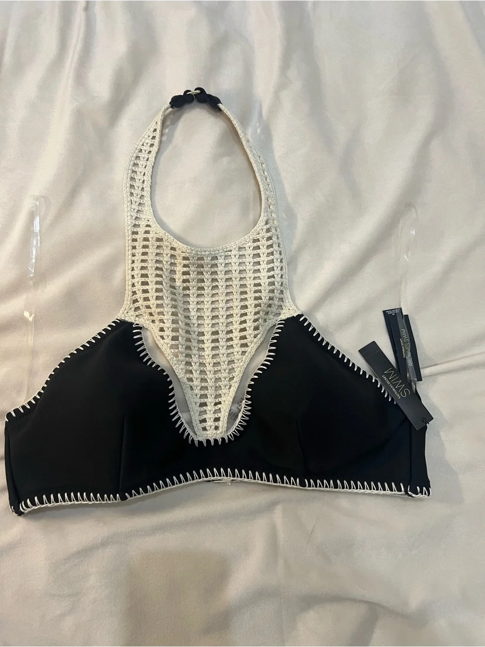 Victoria's Secret Black & Cream Crochet Halter Swim Camisole